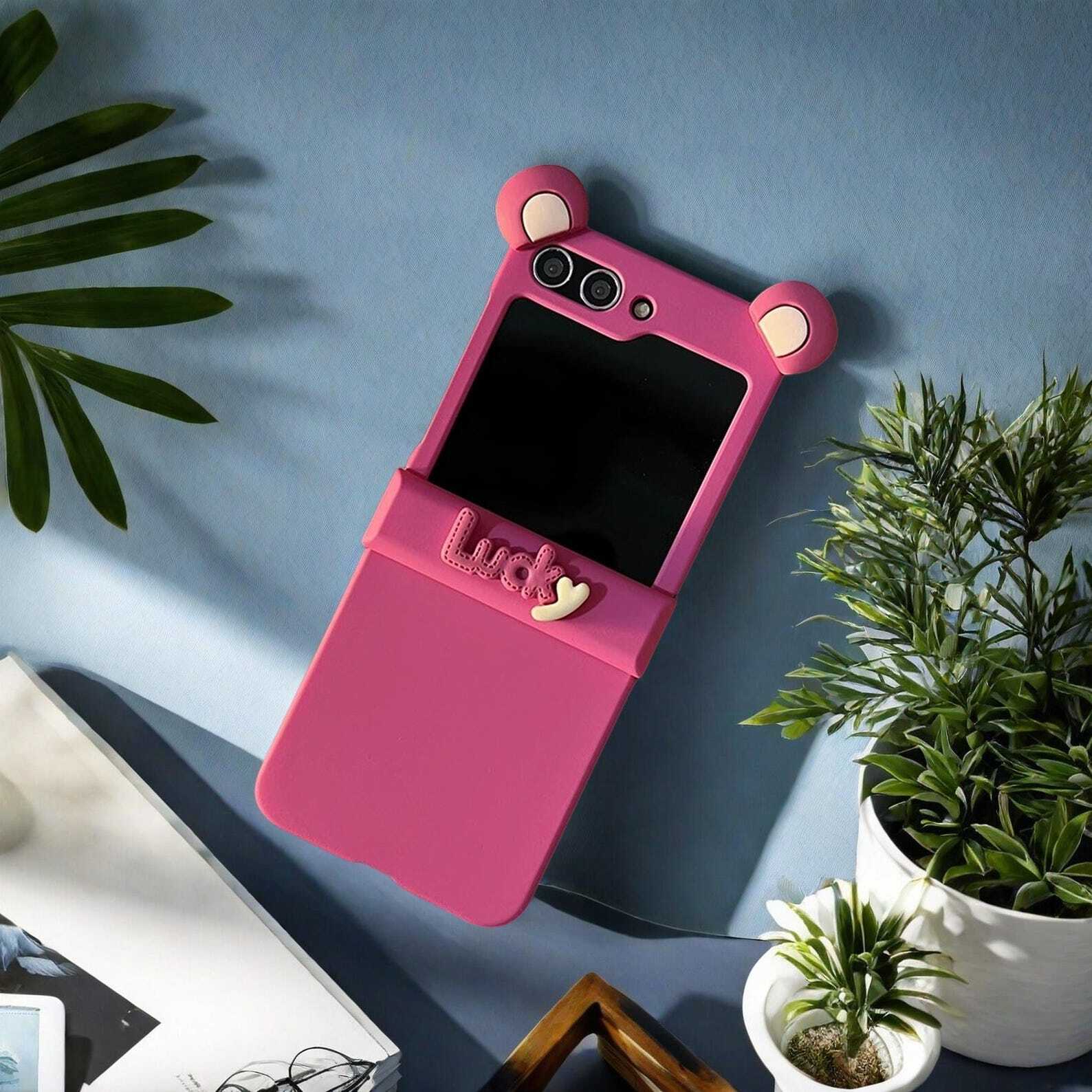 Cute Ears Lucky Hinge Case for Samsung Galaxy Z Flip 3 4 5 6 Motorola Razr 40 50 Ultra Xiaomi Mix Flip Protective Cover W2B