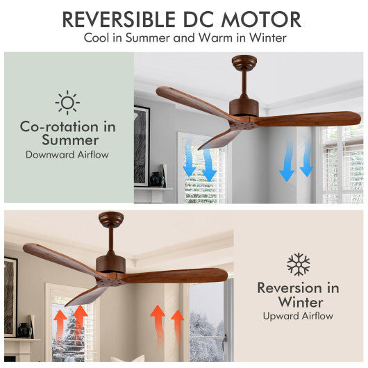 52 Inch Modern Brushed Nickel Finish Ceiling Fan with Remote Control W2B