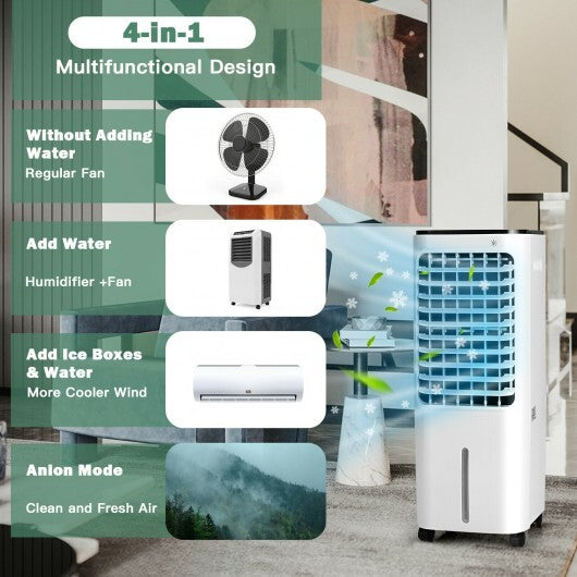 4-in-1 Evaporative Air Cooler with 12L Water Tank and 4 Ice Boxes-White W2B