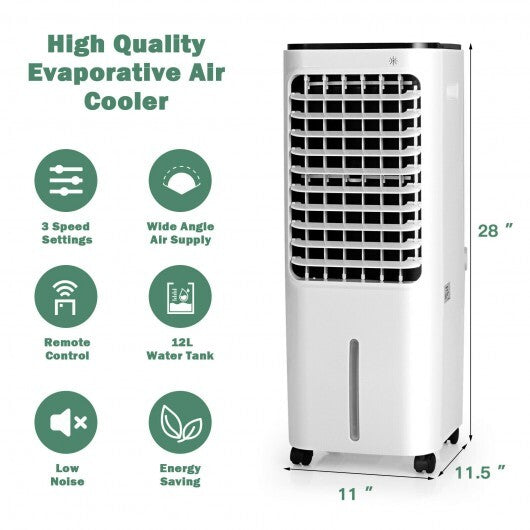 4-in-1 Evaporative Air Cooler with 12L Water Tank and 4 Ice Boxes-White W2B
