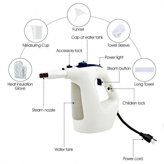 1400W Multipurpose Pressurized Steam Cleaner With 17 Pieces Accessories-Gray W2B