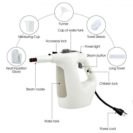 1400W Multipurpose Pressurized Steam Cleaner With 17 Pieces Accessories-Gray W2B