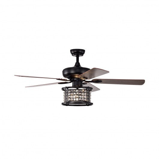 52 Inch 3-Speed Crystal Ceiling Fan Light with Remote Control-Black W2B