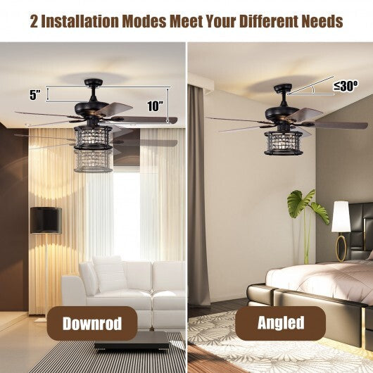 52 Inch 3-Speed Crystal Ceiling Fan Light with Remote Control-Black W2B