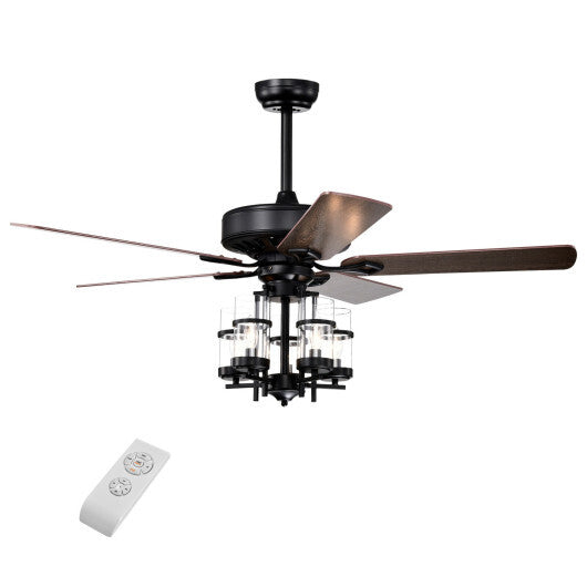 50 Inch Noiseless Ceiling Fan Light with Explosion-proof Glass Lampshades-Black W2B
