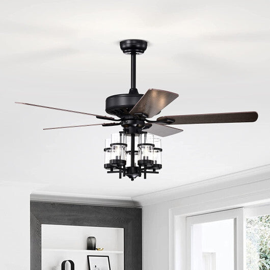 50 Inch Noiseless Ceiling Fan Light with Explosion-proof Glass Lampshades-Black W2B