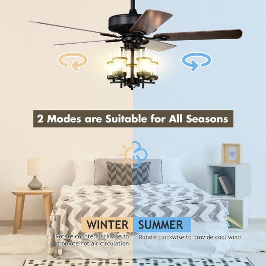 50 Inch Noiseless Ceiling Fan Light with Explosion-proof Glass Lampshades-Black W2B