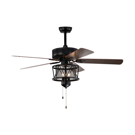 50 Inches Ceiling Fan with Lights Reversible Blades and Pull Chain Control-Black W2B