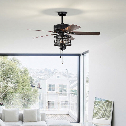 50 Inches Ceiling Fan with Lights Reversible Blades and Pull Chain Control-Black W2B