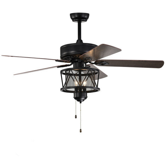 50 Inches Ceiling Fan with Lights Reversible Blades and Pull Chain Control-Black W2B