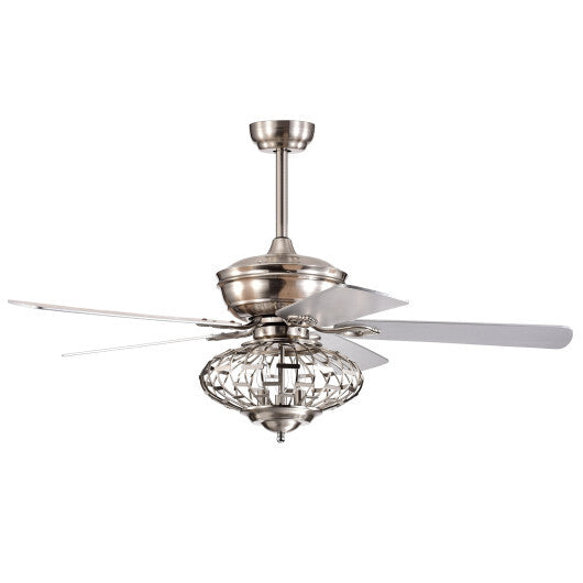 52 Inches Ceiling Fan with Wooden Blades and Remote Control-Silver W2B