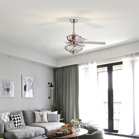 52 Inches Ceiling Fan with Wooden Blades and Remote Control-Silver W2B