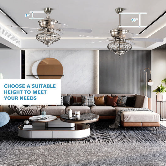 52 Inches Ceiling Fan with Wooden Blades and Remote Control-Silver W2B