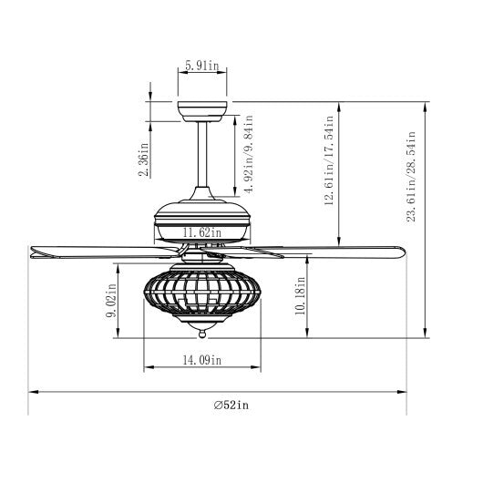 52 Inches Ceiling Fan with Wooden Blades and Remote Control-Silver W2B