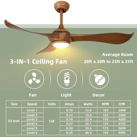 52 Inch Ceiling Fan with Light Reversible DC Motor W2B