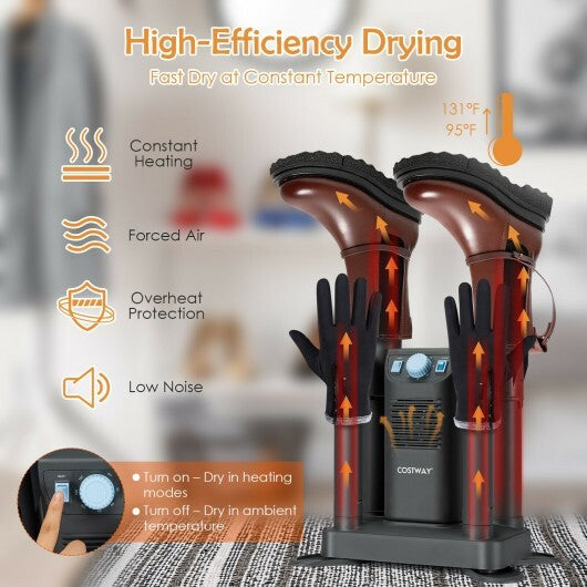 Electric Shoe Boot Dryer 4 Shoes with 180 Mins Timer Ozone Disinfection-Gray - Color: Gray W2B