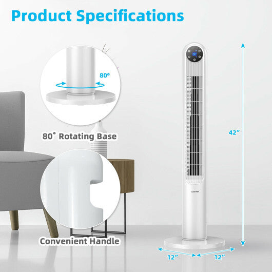 42 Inch 80 Degree Tower Fan with Smart Display Panel and Remote Control-Black W2B