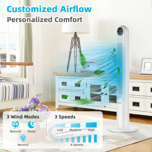 42 Inch 80 Degree Tower Fan with Smart Display Panel and Remote Control-Black W2B