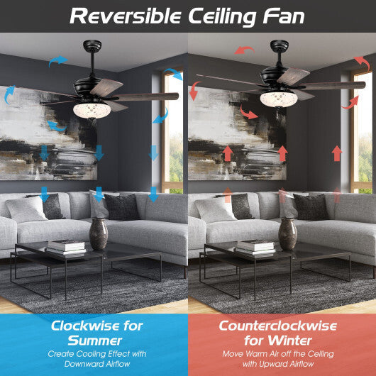 52 Inch Ceiling Fan with 3 Wind Speeds and 5 Reversible Blades-Gray - Color: Gray W2B