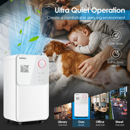 32 Pints 2000 Sq. Ft Dehumidifier for Home and Basements with 3-Color Digital Display-White W2B