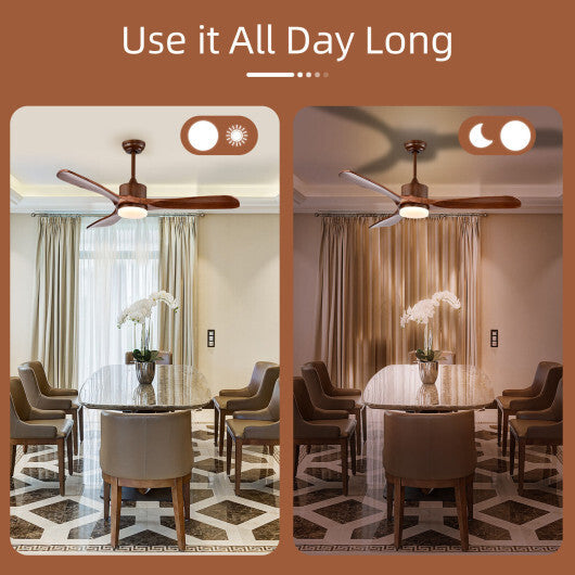 52 Inch Reversible Ceiling Fan with LED Light and Adjustable Temperature-Silver W2B