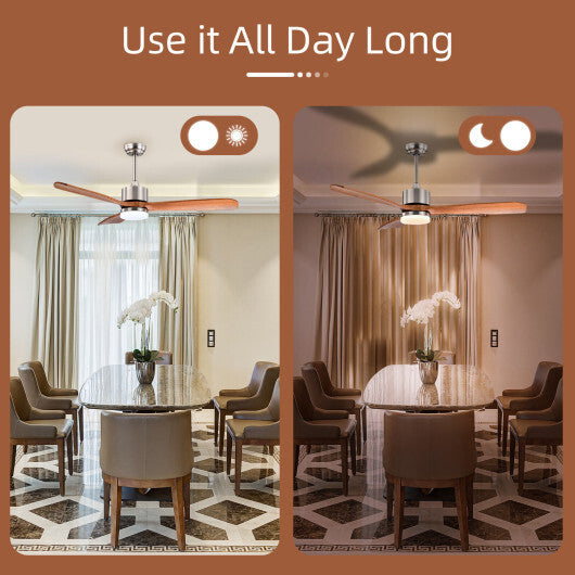 52 Inch Reversible Ceiling Fan with LED Light and Adjustable Temperature-Silver W2B