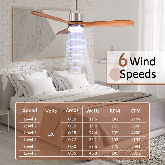52 Inch Reversible Ceiling Fan with LED Light and Adjustable Temperature-Silver W2B