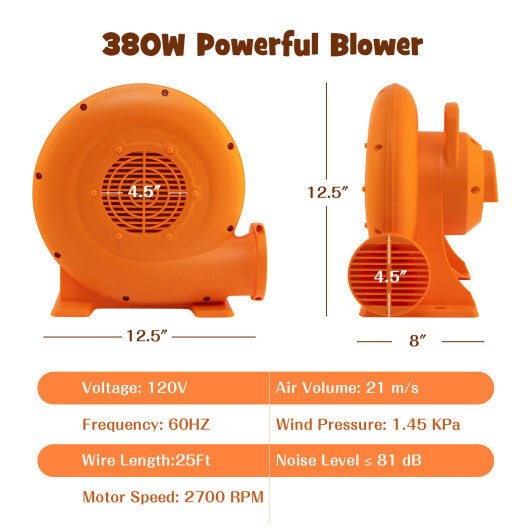 380W Air Blower (0.5HP) for Inflatables with 25 feet Wire and GFCI Plug W2B