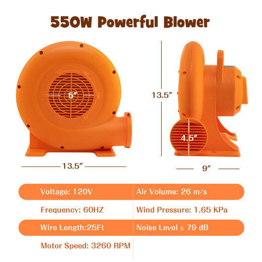 550W Air Blower (0.7HP) for Inflatables with 25 feet Wire and GFCI Plug - Color: Orange W2B