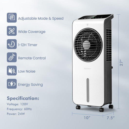 3-in-1 Evaporative Air Cooler with 12H Timer Remote-White W2B