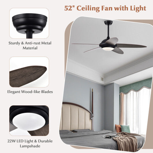 52 Inch Ceiling Fan with Lights and 3 Lighting Colors-Black W2B