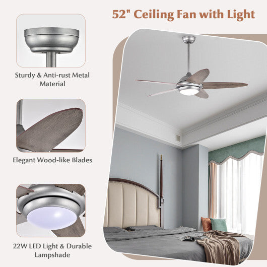 52 Inch Ceiling Fan with Lights and 3 Lighting Colors-Black W2B