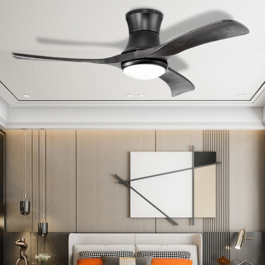 52 Inch Flush Mount Ceiling Fan with LED Light-Black - Color: Black W2B