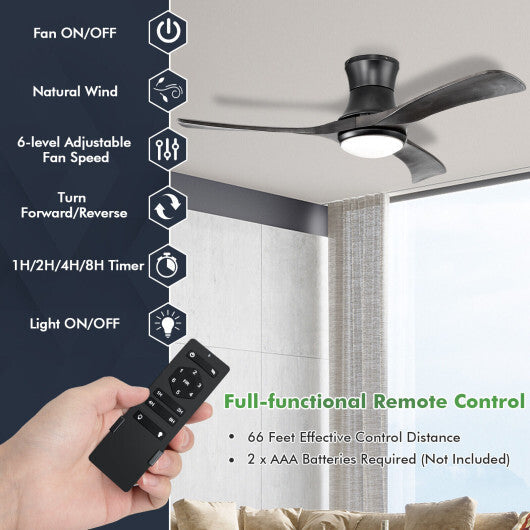 52 Inch Flush Mount Ceiling Fan with LED Light-Black - Color: Black W2B
