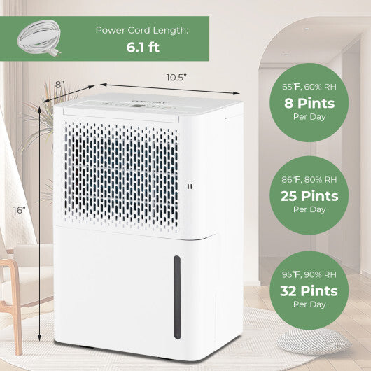 2000 Sq. Ft 32 Pint Dehumidifier with Continuous/Drying/Auto Mode-White W2B