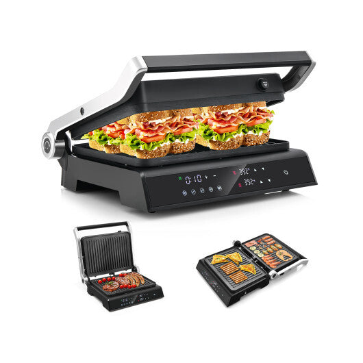 3 in 1 Indoor Electric Panini Press Grill with LED Display-Black W2B
