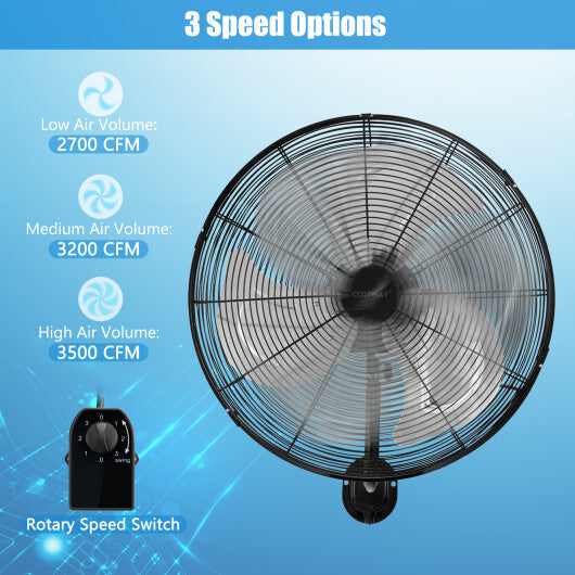 20 Inch Wall Mount Fan with 3 Fan Speeds and Adjustable Tilt Head-Black W2B