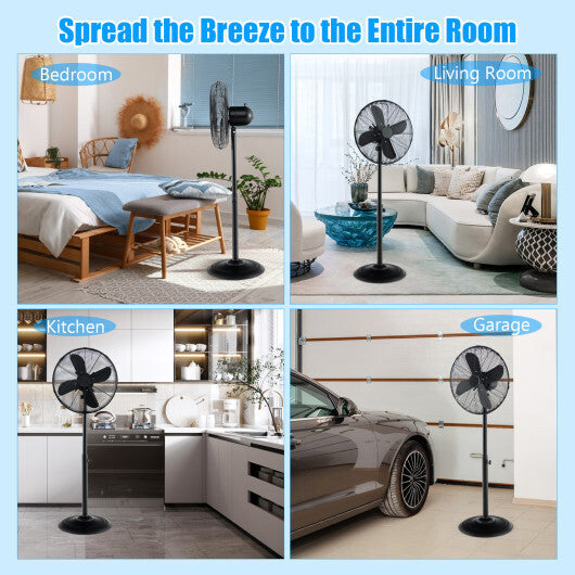 16 Inch Pedestal Standing Fan Oscillating Pedestal Fan with 3 Speeds and Adjustable Height-Black W2B