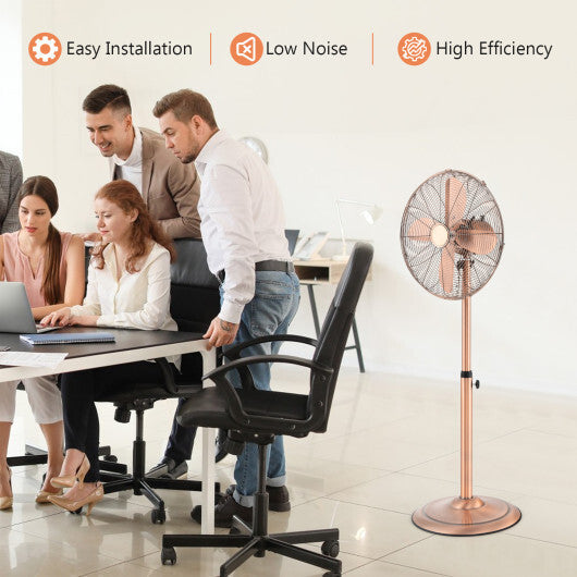 16 Inch Pedestal Standing Fan Oscillating Pedestal Fan with 3 Speeds and Adjustable Height-Black W2B