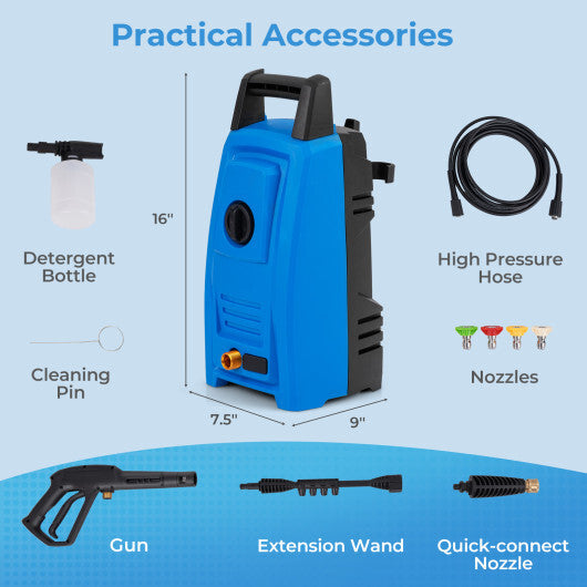 1900 PSI 1.8 GPM Electric Pressure Washer with 4 Quick Connect Nozzles-Blue W2B
