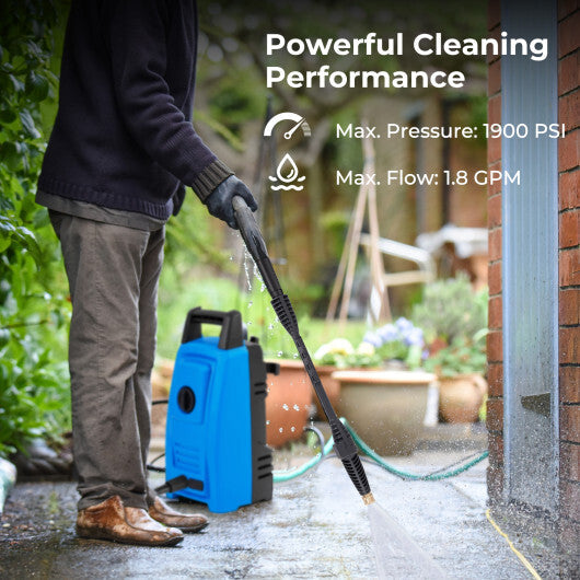 1900 PSI 1.8 GPM Electric Pressure Washer with 4 Quick Connect Nozzles-Blue W2B