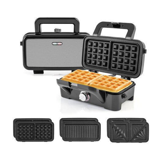 3-in-1 1082W Sandwich Maker with Removable Non-Stick Plates-Black W2B