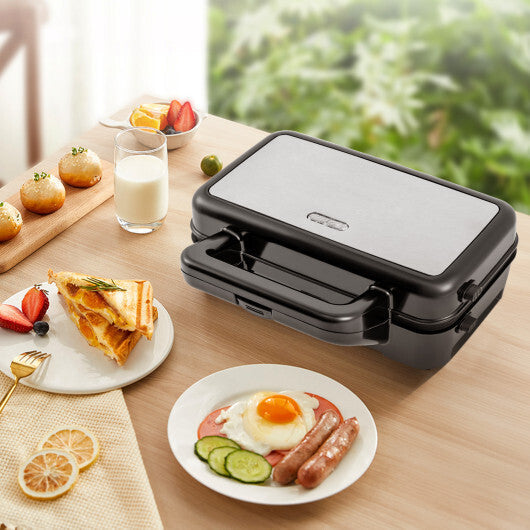 3-in-1 1082W Sandwich Maker with Removable Non-Stick Plates-Black W2B