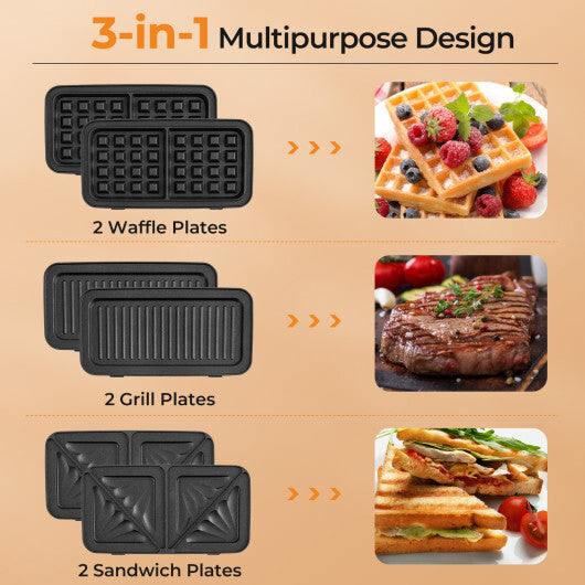 3-in-1 1082W Sandwich Maker with Removable Non-Stick Plates-Black W2B