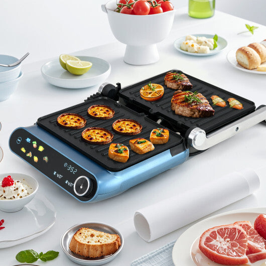 1200W Panini Press Grill with LED Display and 7 Grilling Modes-Blue W2B