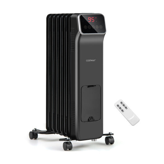 1500W Oil Filled Radiator Heater with Remote Control 3 Modes 24H Timer-Black W2B