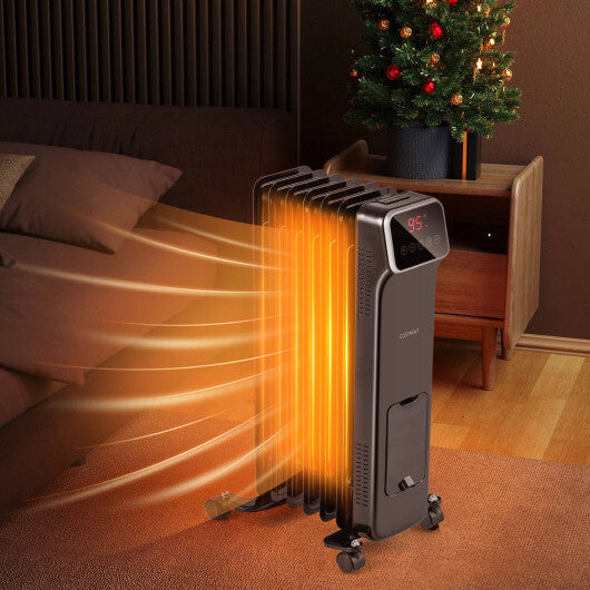 1500W Oil Filled Radiator Heater with Remote Control 3 Modes 24H Timer-Black W2B