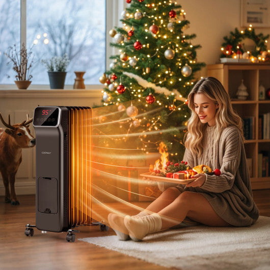 1500W Oil Filled Radiator Heater with Remote Control 3 Modes 24H Timer-Black W2B