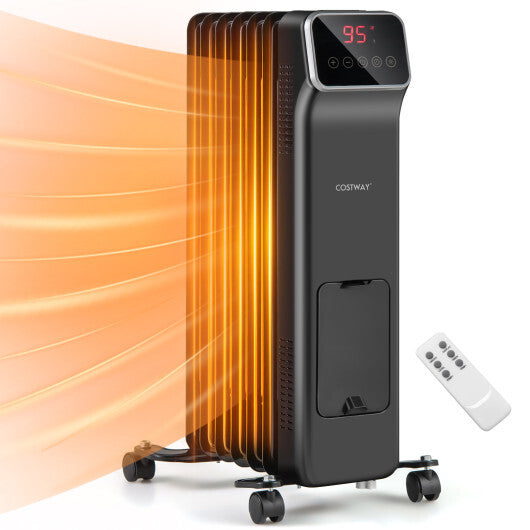 1500W Oil Filled Radiator Heater with Remote Control 3 Modes 24H Timer-Black W2B