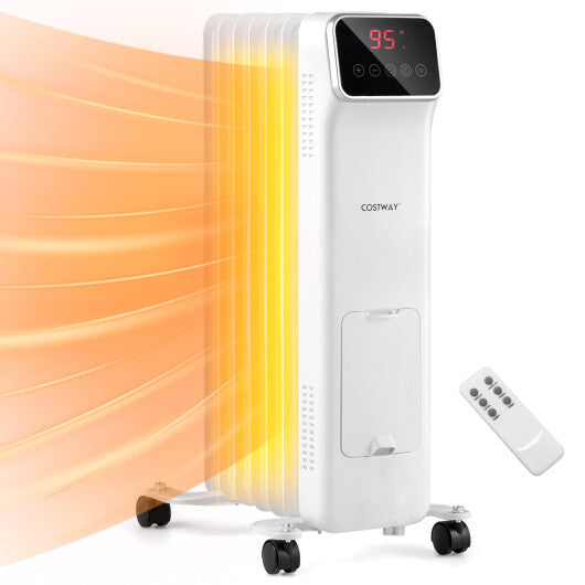 1500W Oil Filled Radiator Heater with Remote Control 3 Modes 24H Timer-Black W2B